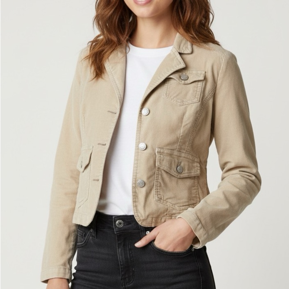 Aeropostale Tan Blazer size small Cotton‎ spandex blend velvet feel.